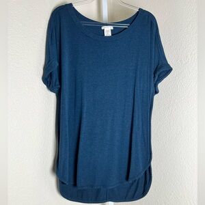 Matty M Deep Blue Casual/Dressy Short Sleeve Top.